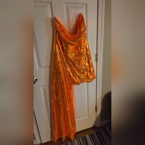 Orange Sequin High Low Dress